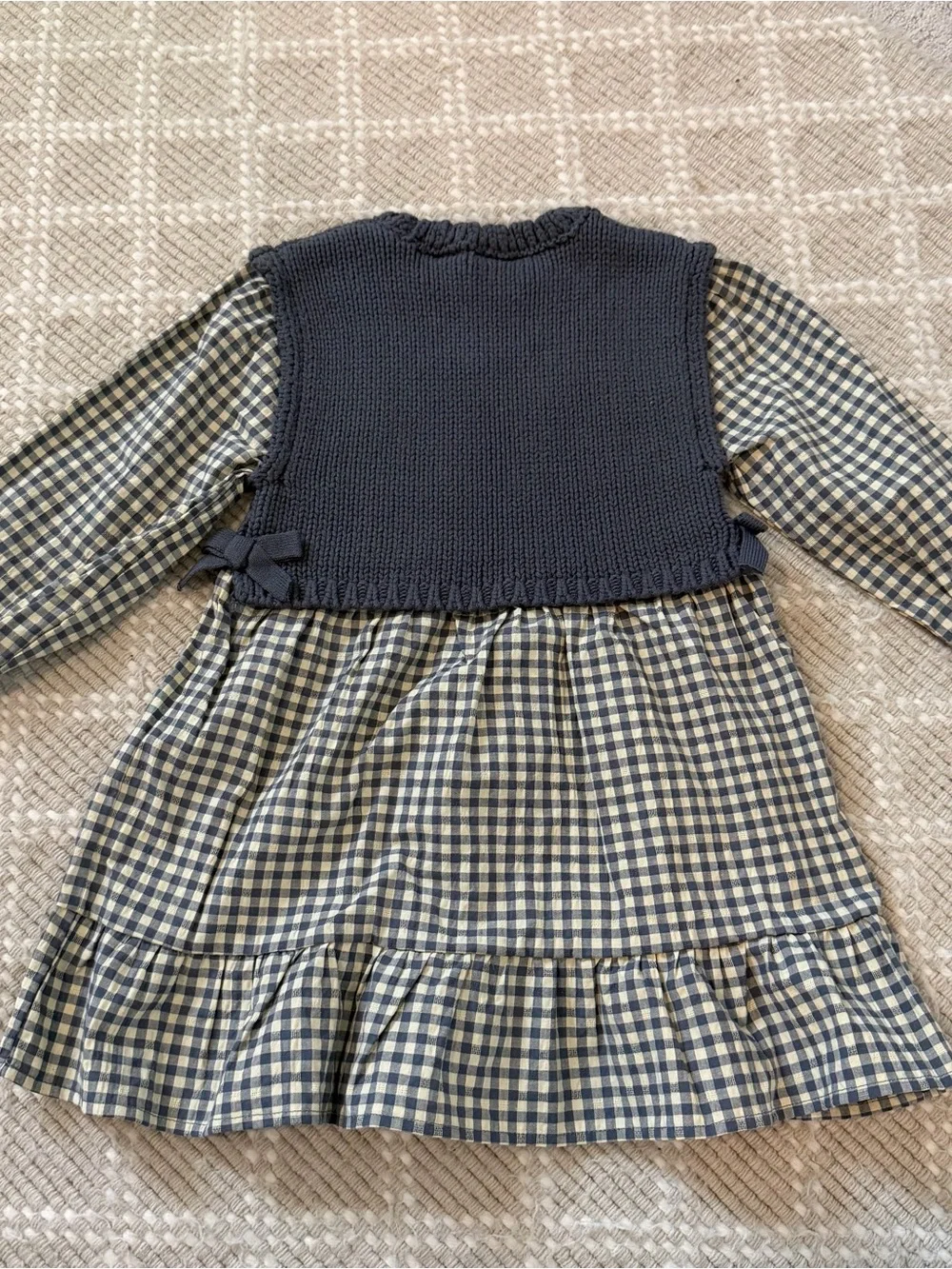 NWOT Zara Navy Knit Vest Over Blue & Cream Gingham Dress